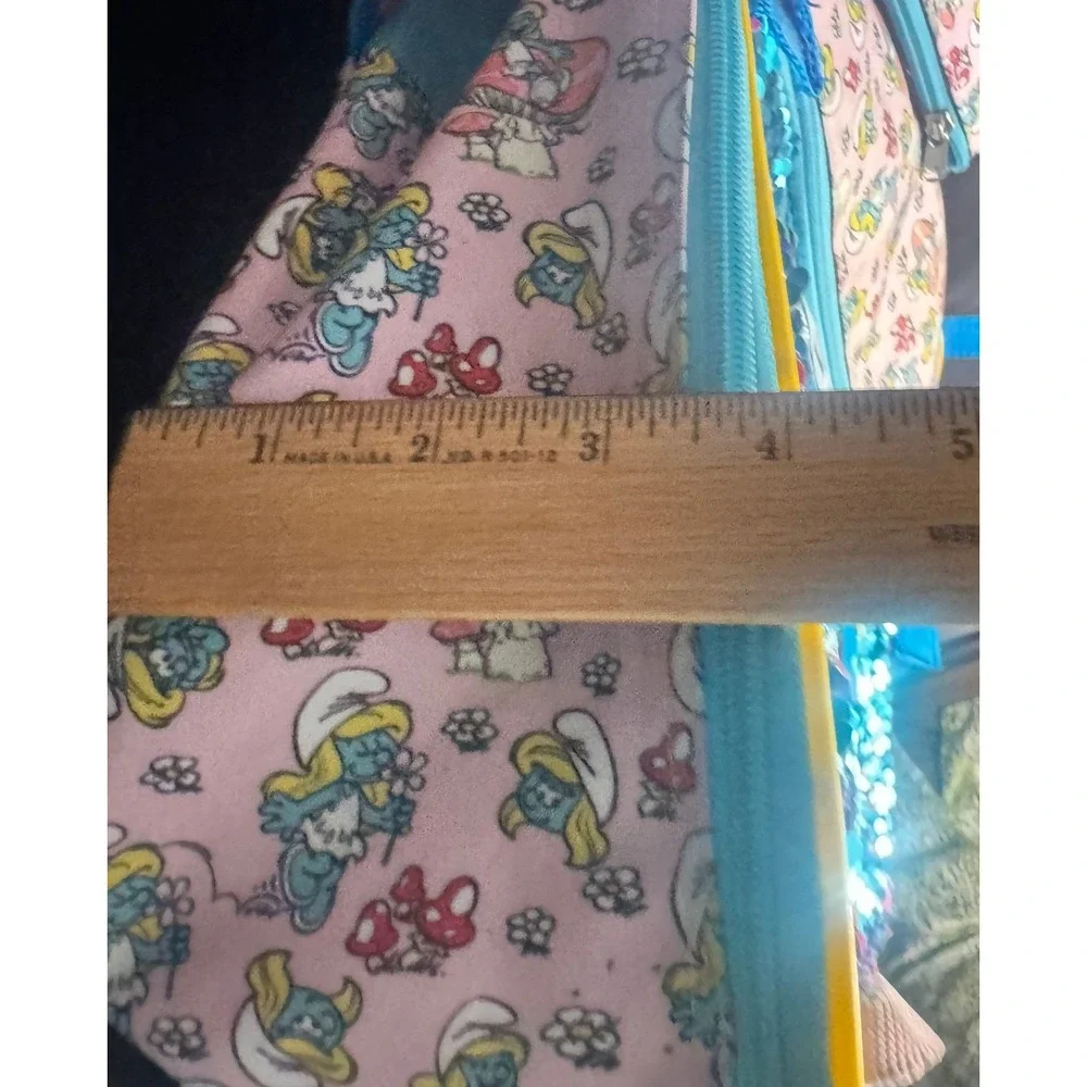 The Smurfs Smurfette Sequin Backpack and Pencil Pouch Set Pink Blue Kids School